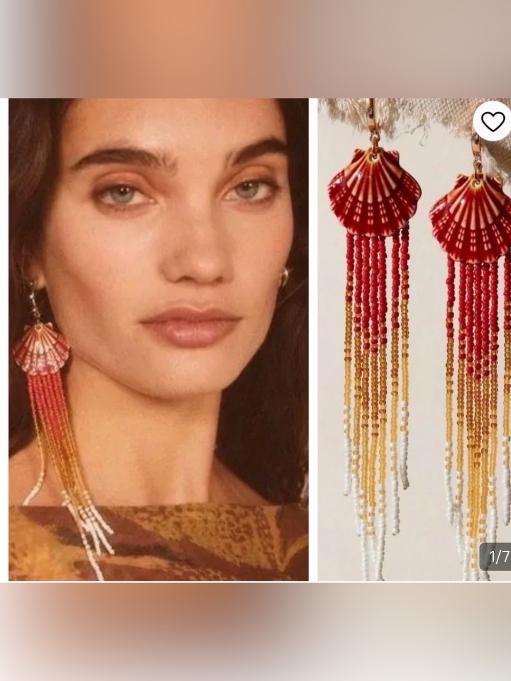 Free People Shell Tassel Beaded Drop Earrings - Red & Gold